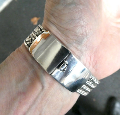 Bracelet 925 Sterling Silver | Flat plaited weave | Strong stylish Push Pull Clasp | Space for Engraving | Crystal Heart Melbourne Australia since 1986