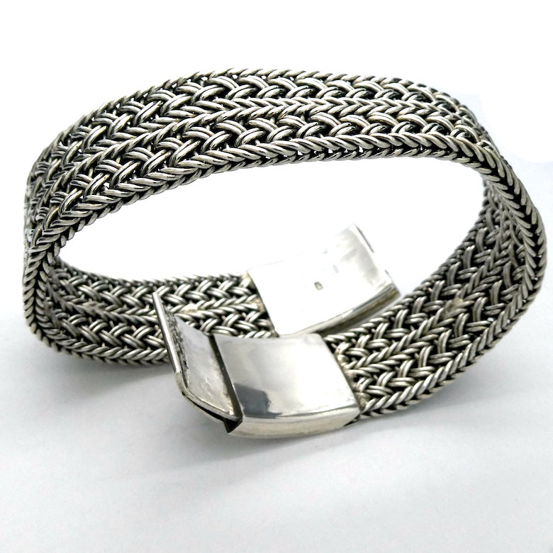 Bracelet 925 Sterling Silver | Flat plaited weave | Strong stylish Push Pull Clasp | Space for Engraving | Crystal Heart Melbourne Australia since 1986