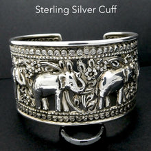 Load image into Gallery viewer, Cuff Bracelet with Elephants | Wide | Pressed 925 Sterling Silver | Crystal Heart Melbourne Australia since 1986