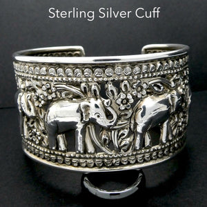 Cuff Bracelet with Elephants | Wide | Pressed 925 Sterling Silver | Crystal Heart Melbourne Australia since 1986