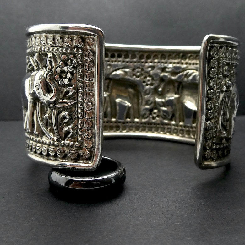 Cuff Bracelet with Elephants | Wide | Pressed 925 Sterling Silver | Crystal Heart Melbourne Australia since 1986