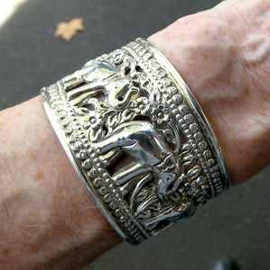 Cuff Bracelet with Elephants | Wide | Pressed 925 Sterling Silver | Crystal Heart Melbourne Australia since 1986