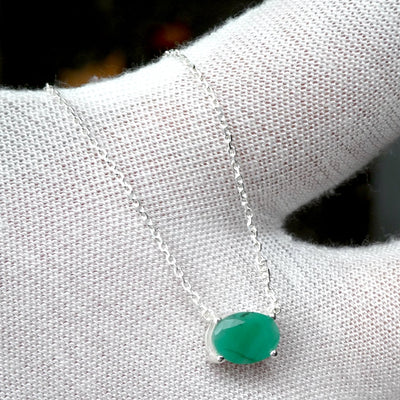 Dainty Emerald Necklace | Faceted Oval | Nice colour  | 925 Sterling Silver | Creative Joy | Wisdom of the Heart | Crystal Heart Melbourne Australia est 1986