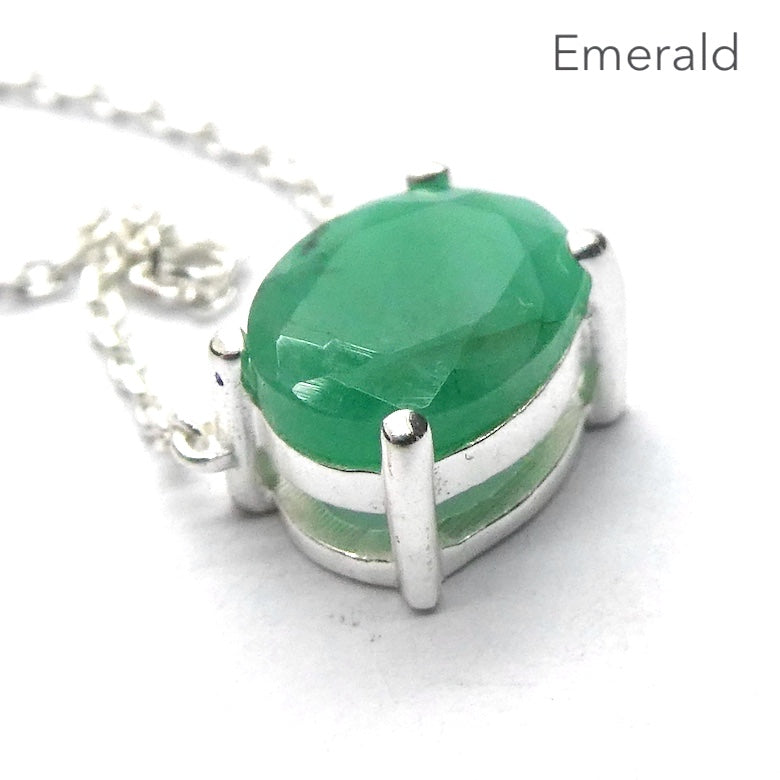 Dainty Emerald Necklace | Faceted Oval | Nice colour  | 925 Sterling Silver | Creative Joy | Wisdom of the Heart | Crystal Heart Melbourne Australia est 1986