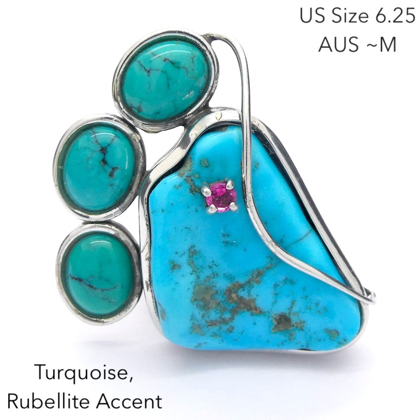Turquoise Ring | Freeform with 3 Oval Cabs | 925 Silver | Sagittarius Scorpio Pisces | US Size 6.25 | AUS M | Crystal Heart Melbourne est 1986