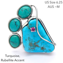 Load image into Gallery viewer, Turquoise Ring | Freeform with 3 Oval Cabs | 925 Silver | Sagittarius Scorpio Pisces | US Size 6.25 | AUS M | Crystal Heart Melbourne est 1986