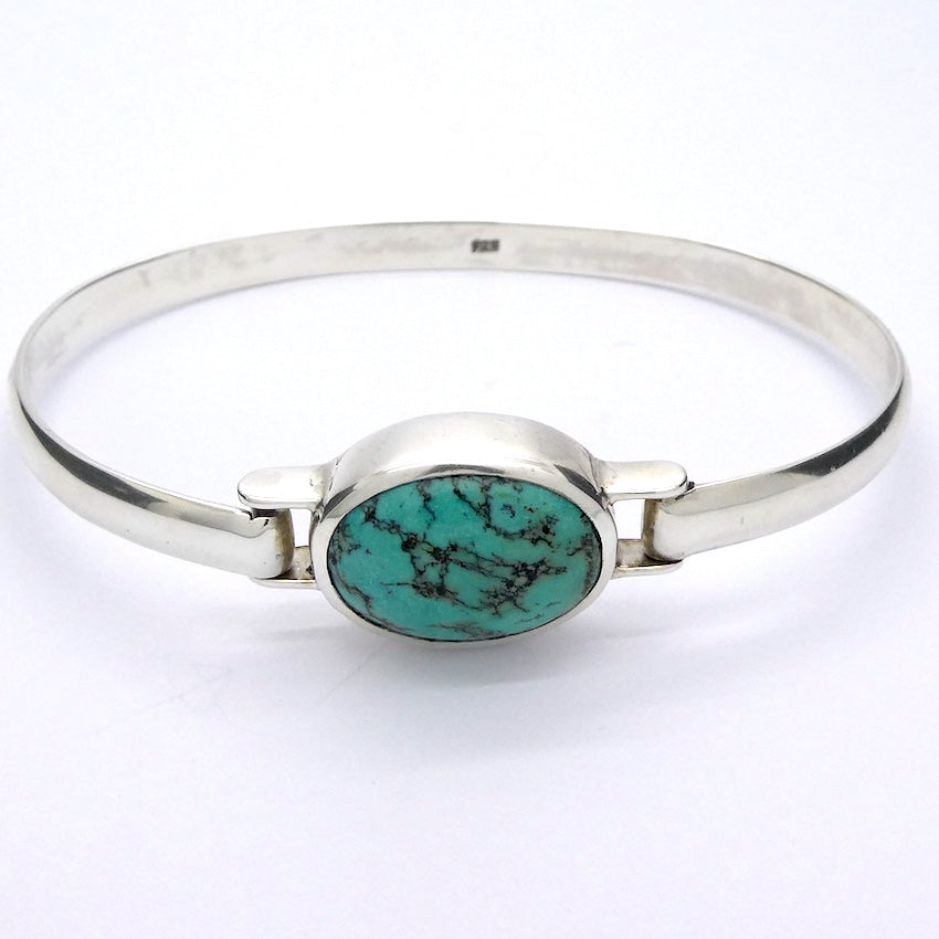 Turquoise Bracelet cuff | Sturdy 925 Sterling Silver | Invisible Clasp | Cabochon Oval | Crystal Heart Melbourne Australia since 1986