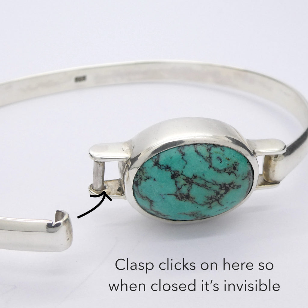 Turquoise Bracelet cuff | Sturdy 925 Sterling Silver | Invisible Clasp | Cabochon Oval | Crystal Heart Melbourne Australia since 1986