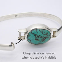 Load image into Gallery viewer, Turquoise Bracelet cuff | Sturdy 925 Sterling Silver | Invisible Clasp | Cabochon Oval | Crystal Heart Melbourne Australia since 1986