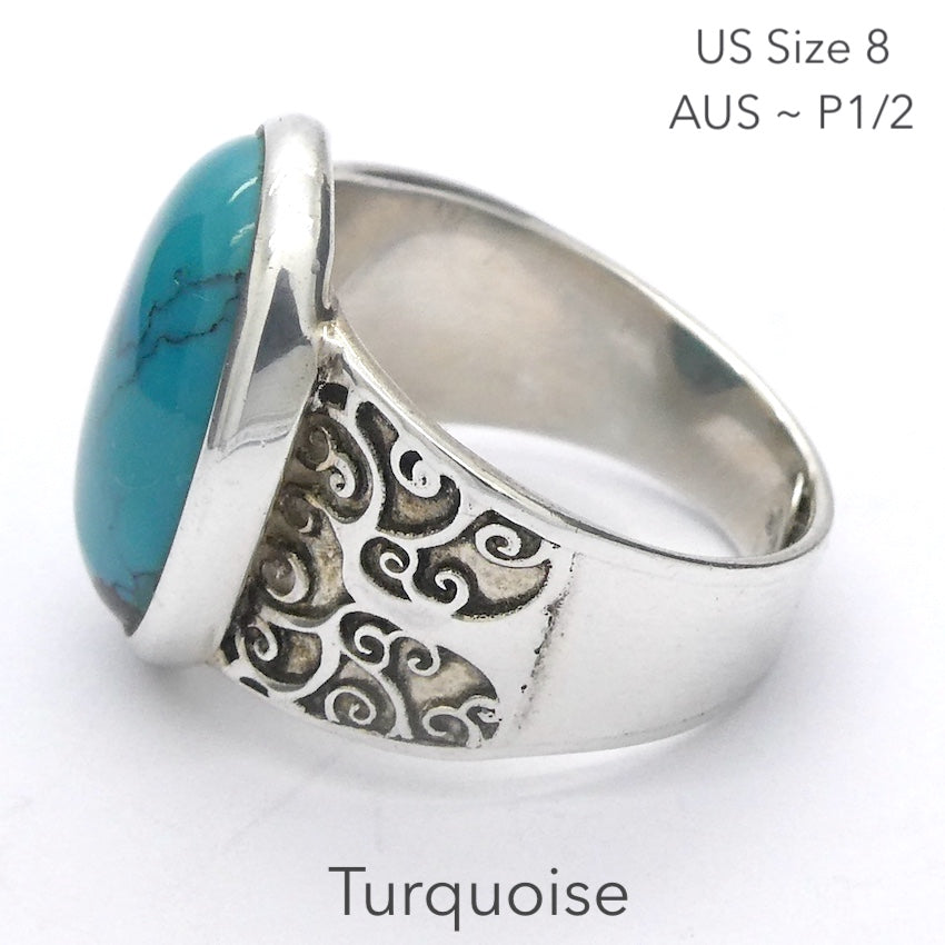 Turquoise Ring | 925 Sterling Silver | Mystic Tree of Life | US Size 8 | AUS Size P1/2 | Crystal Heart Melbourne Australia est 1986