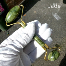 Load image into Gallery viewer, Crystal Dual Face Roller | Skin Care |  Rose Quartz | Amethyst | Jade | Terahertz Aventurine | Bian Stone | Crystal Heart Melbourne Australia since 1986
