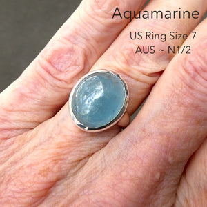 Aquamarine Ring | Oval Cabochon | 925 Sterling Silver | US Size 6 | AUS Size L1/2 | Genuine Gems from Crystal Heart Melbourne Australia since 1986