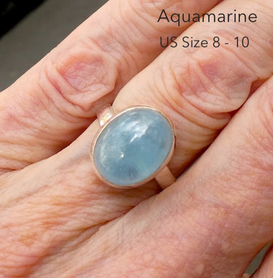 Aquamarine Ring | Oval Cabochon | 925 Sterling Silver | US Size 8 to 10 | Safe at Sea | Aquarius, Pisces, Aries | Throat Chakra | Crystal Heart Melbourne 1986