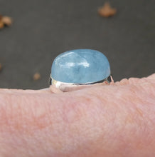 Load image into Gallery viewer, Aquamarine Ring | Oval Cabochon | 925 Sterling Silver | US Size 8 to 10 | Safe at Sea | Aquarius, Pisces, Aries | Throat Chakra | Crystal Heart Melbourne 1986