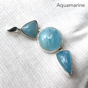 Aquamarine Pendant | 3 Cabochons | 925 Sterling Silver | Bezel Set | Open Back | Peaceful emotional guidance and integration | Flow through obstacles | Genuine Gemstones from Crystal Heart Melbourne Australia since 1986