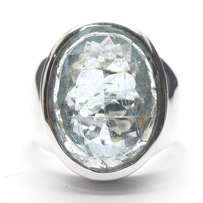 Aquamarine Ring | Large Faceted Oval | Fine 925 Sterling Silver | US Size 7 | AUS Size N1/2 | Genuine Gems from Crystal Heart Melbourne Australia since 1986