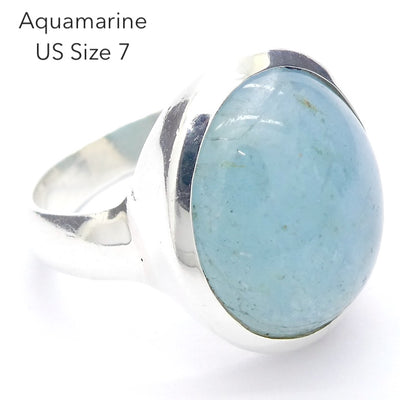 Aquamarine Ring | Oval Cabochon | 925 Sterling Silver | US Size 6 | AUS Size L1/2 | Genuine Gems from Crystal Heart Melbourne Australia since 1986