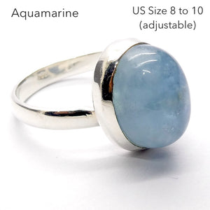 Aquamarine Ring | Oval Cabochon | 925 Sterling Silver | US Size 8 to 10 | Safe at Sea | Aquarius, Pisces, Aries | Throat Chakra | Crystal Heart Melbourne 1986
