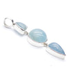 Aquamarine Pendant, 3 Cabochons dangling in line, 925 Silver, kt1