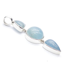 Load image into Gallery viewer, Aquamarine Pendant, 3 Cabochons dangling in line, 925 Silver, kt1