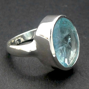 Aquamarine Ring | Large Faceted Oval | Fine 925 Sterling Silver | US Size 8.25 | AUS Size Q | Genuine Gems from Crystal Heart Melbourne Australia since 1986