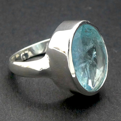 Aquamarine Ring | Large Faceted Oval | Fine 925 Sterling Silver | US Size 8.25 | AUS Size Q | Genuine Gems from Crystal Heart Melbourne Australia since 1986