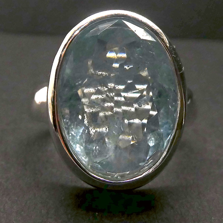 Aquamarine Ring | Large Faceted Oval | Fine 925 Sterling Silver | US Size 8.25 | AUS Size Q | Genuine Gems from Crystal Heart Melbourne Australia since 1986
