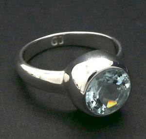Aquamarine Ring | Large Faceted Round | Fine 925 Sterling Silver | US Size 8.5 | AUS Size Q1/2 | Genuine Gems from Crystal Heart Melbourne Australia since 1986