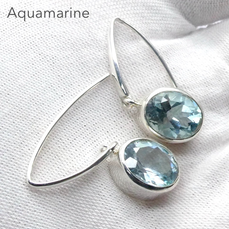 Aquamarine Earrings | Faceted Oval | Matched Pair | Fine 925 Sterling Silver | Genuine Gems from Crystal Heart Melbourne Australia since 1986