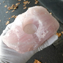 Load image into Gallery viewer, Rose Quartz Candle Holderl | Freeform Raw Rock | Good colour | Intimate Atmosphere | Love | Heart Healing | Crystal Heart Melbourne Australia since 1986