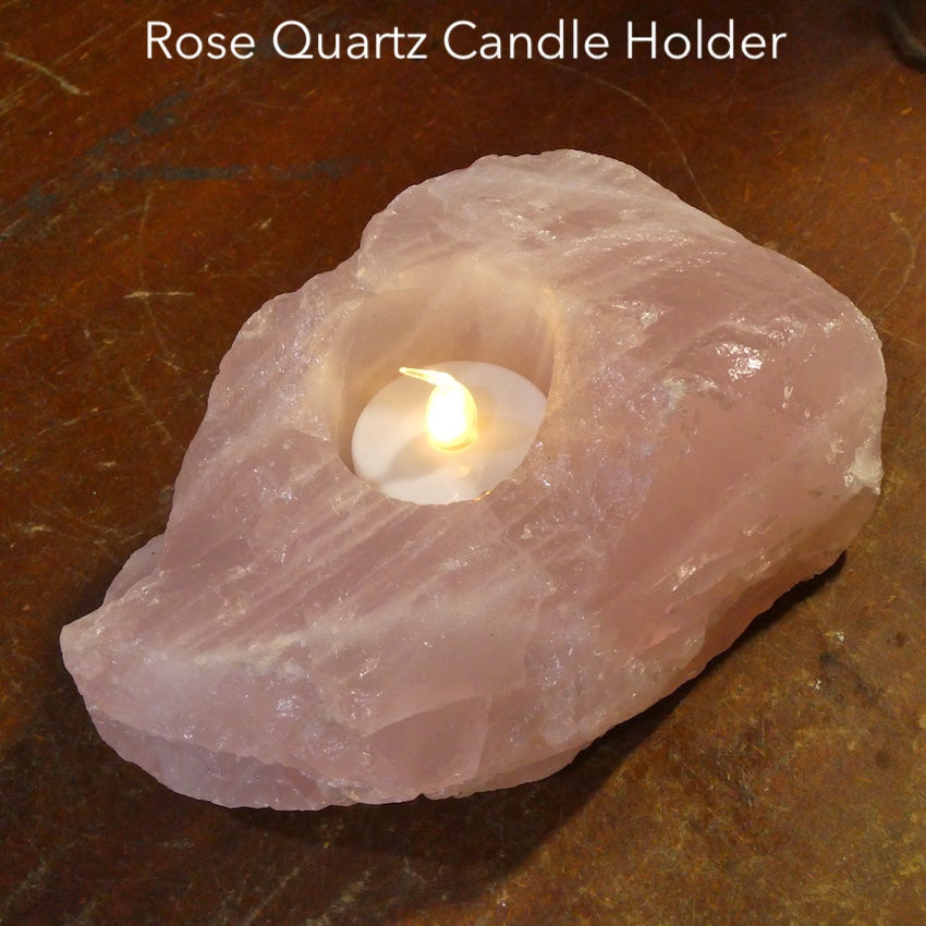 Rose Quartz Candle Holderl | Freeform Raw Rock | Good colour | Intimate Atmosphere | Love | Heart Healing | Crystal Heart Melbourne Australia since 1986