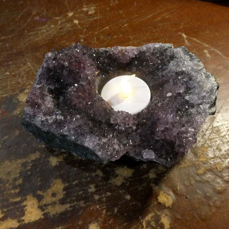 Amethyst Candle Holderl |  Raw Cluster | Good colour | Purifying and balancing | Crystal Heart Melbourne Australia since 1986