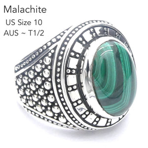 Malachite Ring | Oval Cabochon | Ornate 925 Silver Setting | US Size 10 | Aus T1/2 | Detox, Feminine Power | Gaia Healing | Crystal Heart Melbourne est 1986