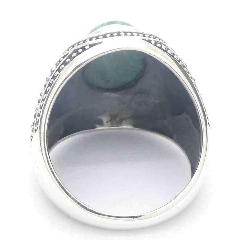 Malachite Ring | Oval Cabochon | Ornate 925 Silver Setting | US Size 10 | Aus T1/2 | Detox, Feminine Power | Gaia Healing | Crystal Heart Melbourne est 1986