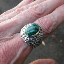 Load image into Gallery viewer, Malachite Ring | Oval Cabochon | Ornate 925 Silver Setting | US Size 10 | Aus T1/2 | Detox, Feminine Power | Gaia Healing | Crystal Heart Melbourne est 1986