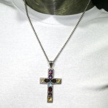 Load image into Gallery viewer, Cross Pendant | Bejewelled | 925 Sterling Silver | 10 Genuine Faceted Stones | Amethyst | Citrine | Garnet | Topaz | Smoky | Crystal Heart Melbourne est 1986