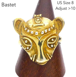 Bastet Egyptian Cat Ring | Gold Plated 925 Silver, AKA Vermeil  | Goddess protection home feminine | Crystal Heart Melbourne Australia since 1986