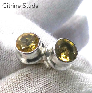 Citrine Studs, Faceted Rounds, 925 Sterling Silver, r1