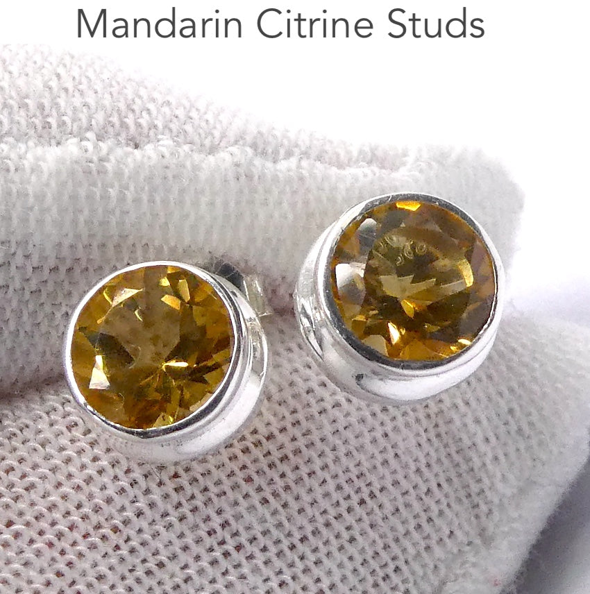 Mandarin Citrine Studs | Faceted Rounds | 925 Sterling Silver | Stepped Bezel | Positivity & abundance | Leo, Sagittarius, Scorpio | Crystal Heart Melbourne est 1986
