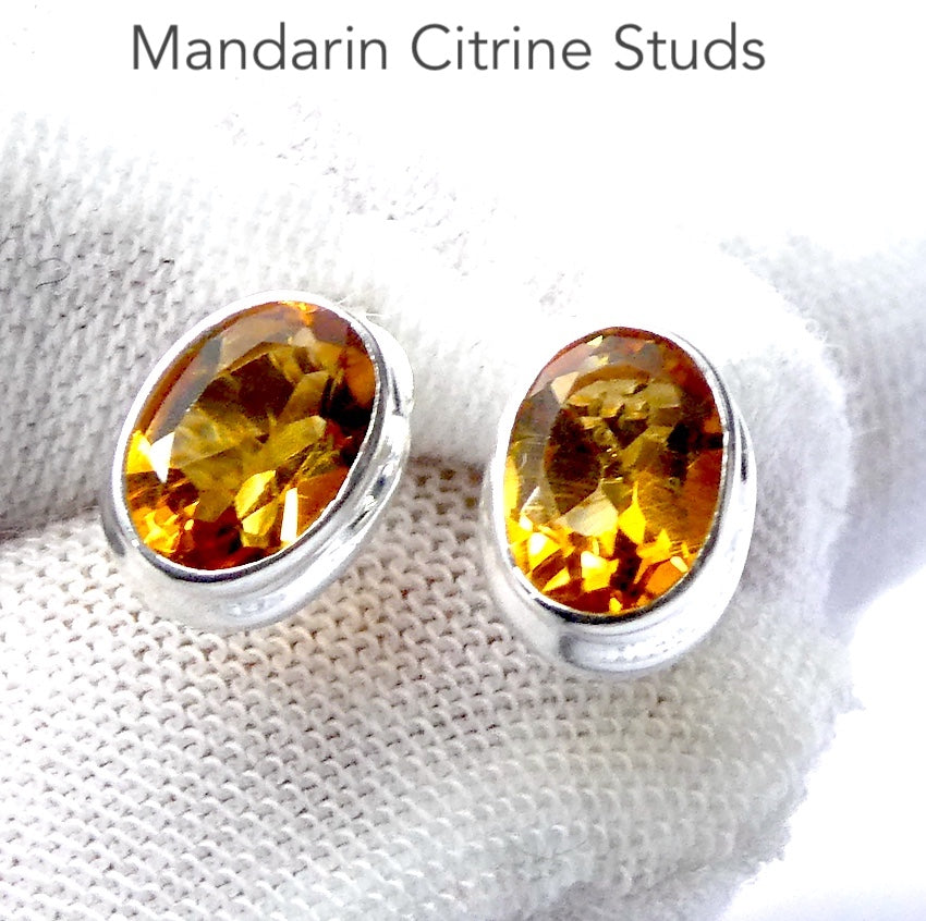 Mandarin Citrine Studs | Faceted Ovals | 925 Sterling Silver | Stepped Bezel | Positivity & abundance | Leo, Sagittarius, Scorpio | Crystal Heart Melbourne est 1986
