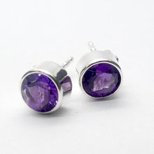 Load image into Gallery viewer, Amethyst Studs | Faceted Rounds | 925 Sterling Silver | Bezel Set | Balance &amp; Harmony | 3rd Eye Vision | Aquarius | Pisces | Crystal Heart Melbourne est 1986
