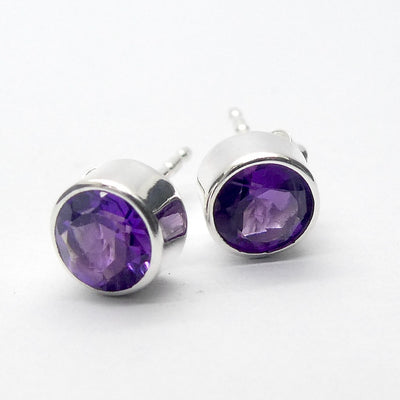 Amethyst Studs | Faceted Rounds | 925 Sterling Silver | Bezel Set | Balance & Harmony | 3rd Eye Vision | Aquarius | Pisces | Crystal Heart Melbourne est 1986
