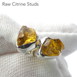 Citrine Studs | Raw nuggets | Good colour & Clarity | 925 Sterling Silver | Bezel Set | Positivity & abundance | Leo, Sagittarius, Scorpio | Crystal Heart Melbourne est 1986
