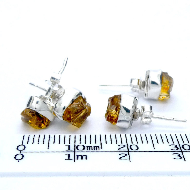 Citrine Studs | Raw nuggets | Good colour & Clarity | 925 Sterling Silver | Bezel Set | Positivity & abundance | Leo, Sagittarius, Scorpio | Crystal Heart Melbourne est 1986
