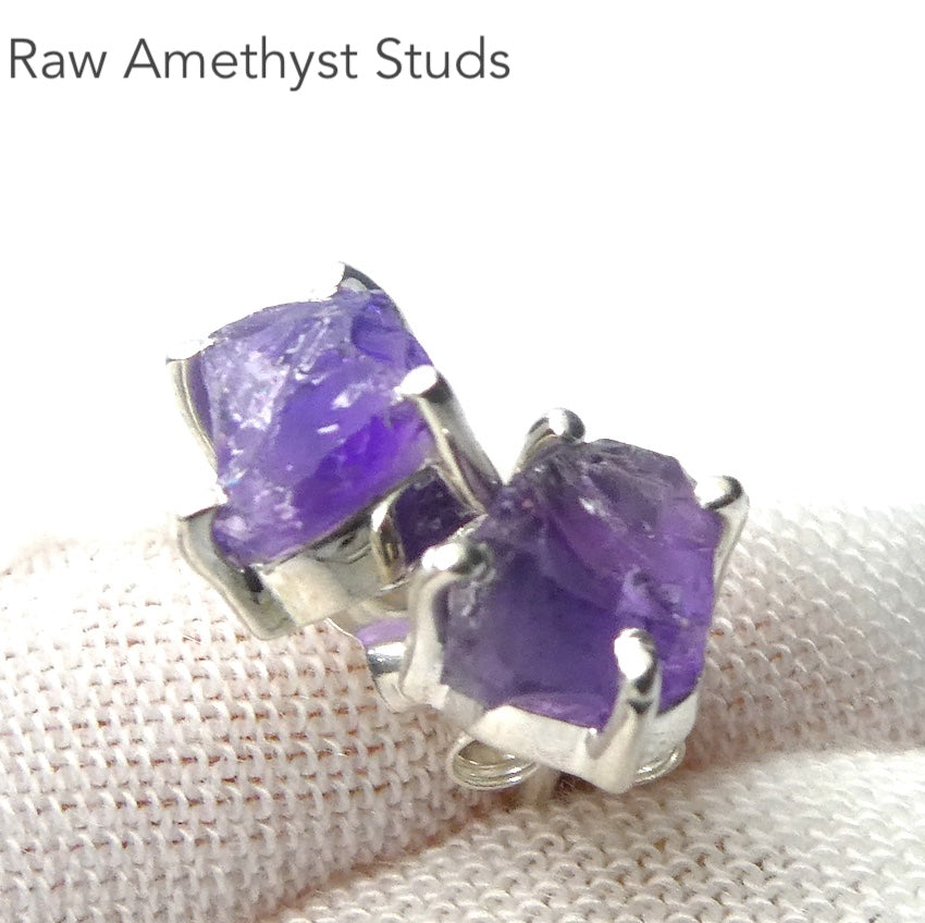 Amethyst Studs | Raw Nuggets | 925 Sterling Silver | Claw Set | Balance & Harmony | 3rd Eye Vision | Aquarius | Pisces | Crystal Heart Melbourne est 1986
