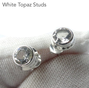 White Topaz Studs | Faceted Rounds | 925 Sterling Silver | Bezel Set | White Light | Manifestation | Sagittarius | Aries | Crystal Heart Melbourne est 1986

