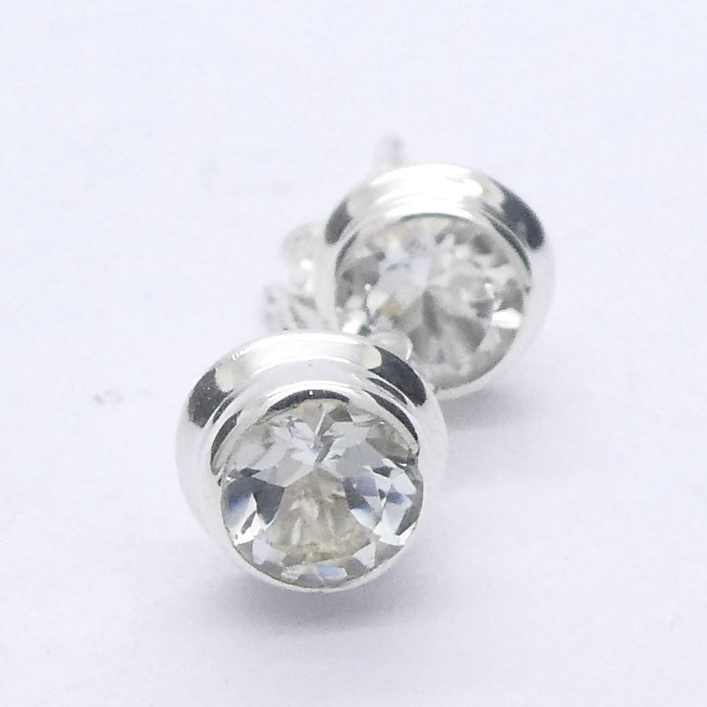 White Topaz Studs | Faceted Rounds | 925 Sterling Silver | Bezel Set | White Light | Manifestation | Sagittarius | Aries | Crystal Heart Melbourne est 1986
