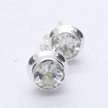 Load image into Gallery viewer, White Topaz Studs | Faceted Rounds | 925 Sterling Silver | Bezel Set | White Light | Manifestation | Sagittarius | Aries | Crystal Heart Melbourne est 1986
