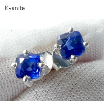 Blue Kyanite Studs | Gemmy Sapphire Blue | Square Cushion | 925 Sterling Silver | Focus | Manifest | EMF Protection | Crystal Heart Australia since 1986