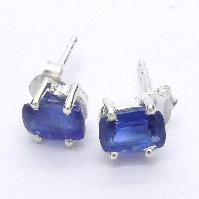 Blue Kyanite Studs | Gemmy Sapphire Blue | Oblong Cushion Cut  | 925 Sterling | Prong Set | Focus | Manifest | EMF Protection | Crystal Heart Australia est 1986